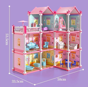 Кукольный дом с освещением мебелью куклами 3 этажа