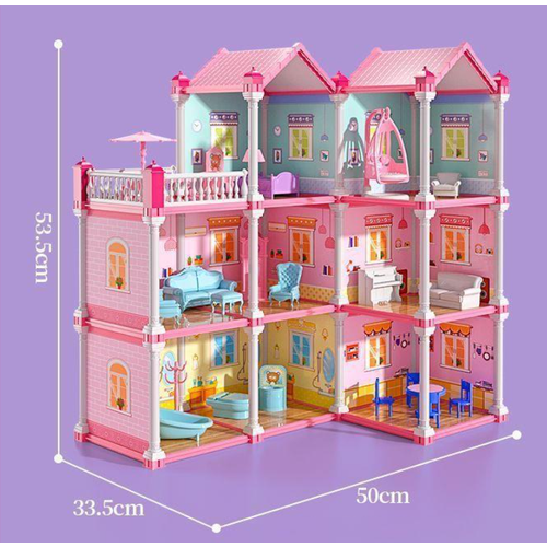Кукольный дом с освещением мебелью куклами 3 этажа
