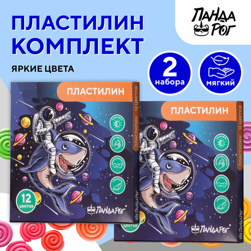 Пластилин 12 цветов 2 упаковки космический серфер со стеком пандарог 308₽