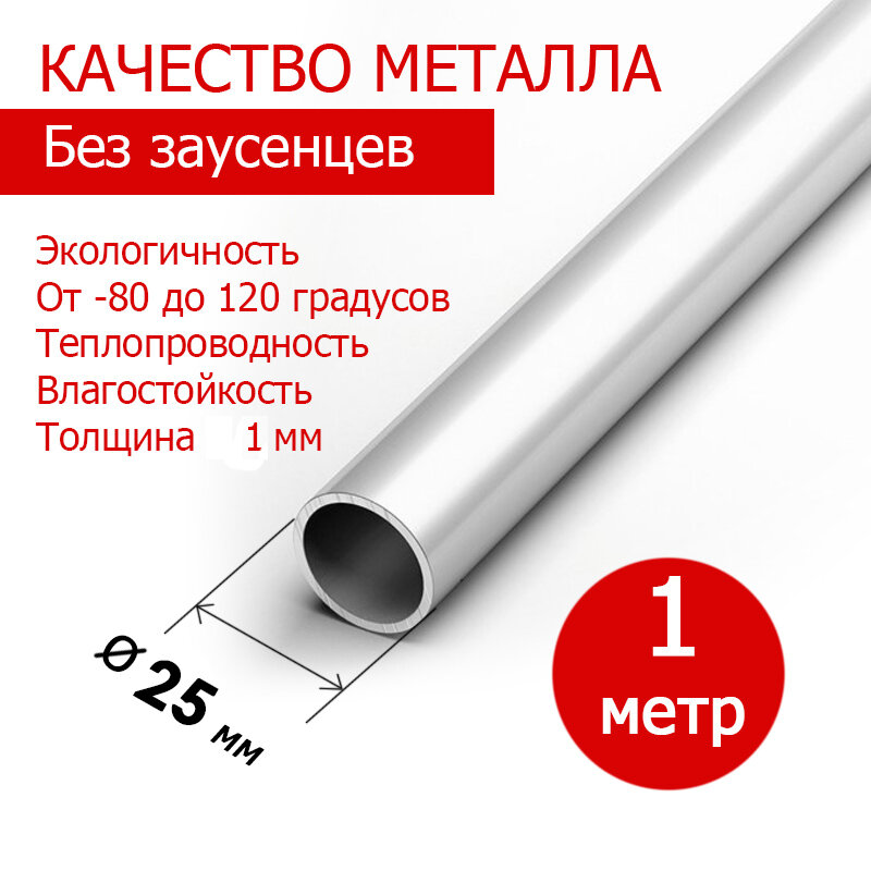 Труба алюминиевая диаметр 25х1 мм, длина 1 метр, общестроительный алюминиевый профиль