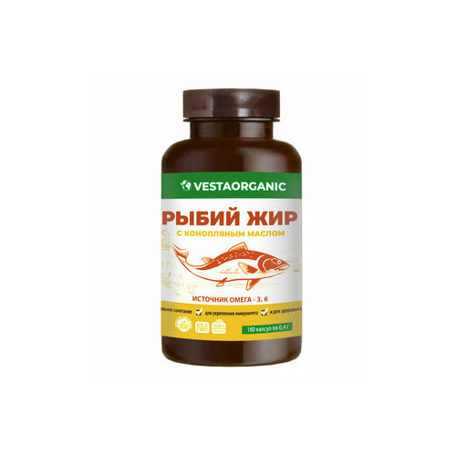 Vesta Organic Рыбий жир с конопляным маслом , 180 капсул по 0,4 г