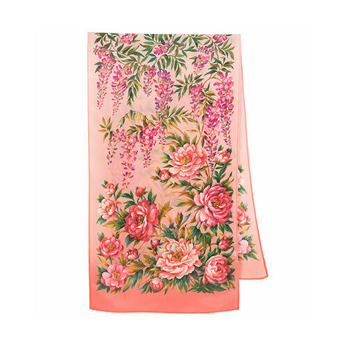 фото Шарф павловопосадская платочная мануфактура, натуральный шелк, 150х43 см, one size, розовый