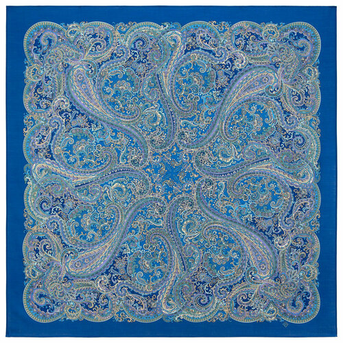 фото Платок павловопосадская платочная мануфактура,125х125 см, синий, голубой