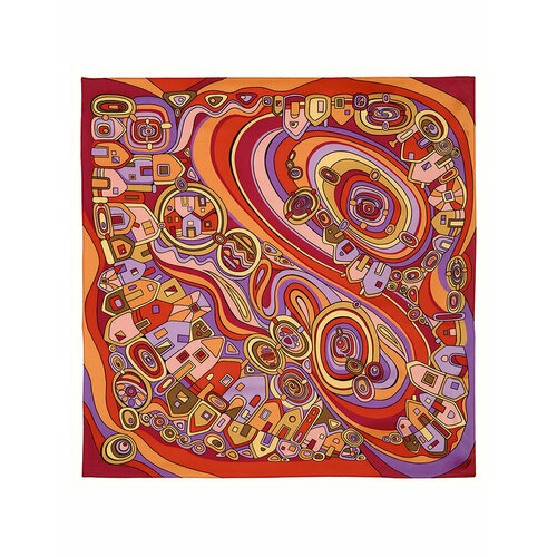 фото Платок павловопосадская платочная мануфактура,89х89 см, красный, фиолетовый