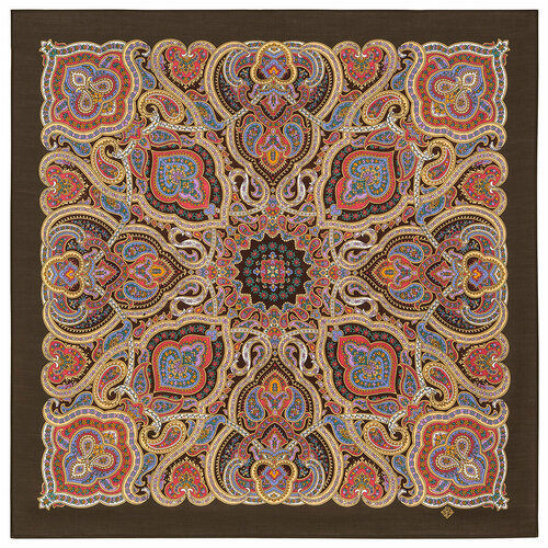 Платок Павловопосадская платочная мануфактура,89х89 см, бежевый, коричневый павловопосадский платок веселые деньки 1879 16