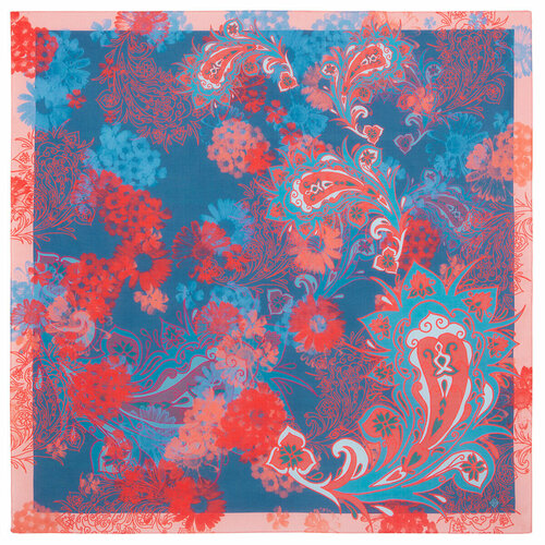 фото Платок павловопосадская платочная мануфактура,80х80 см, розовый, синий