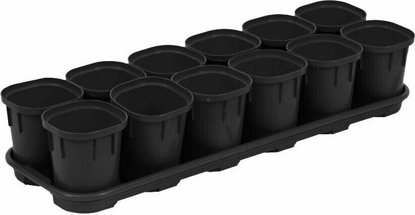 Набор горшков для выращивания рассады с поддоном 12 шт х 200 мл Smart Solution оникс INGREEN (ING6034ЧР)