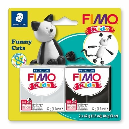 Набор полимерной глины FIMO "Kids Kit", Веселые коты, детский, цвета белый, черный