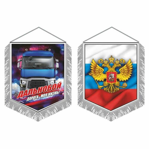 вымпел в авто млучший охотник Вымпел с бахр,150х210мм Рено (Герб РФ)