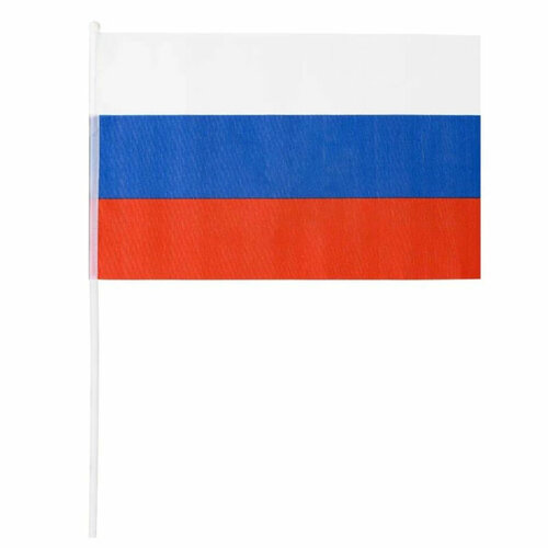 Флаг России 45см 12шт/уп пластик. флагшток, искусств. шелк МС-3787