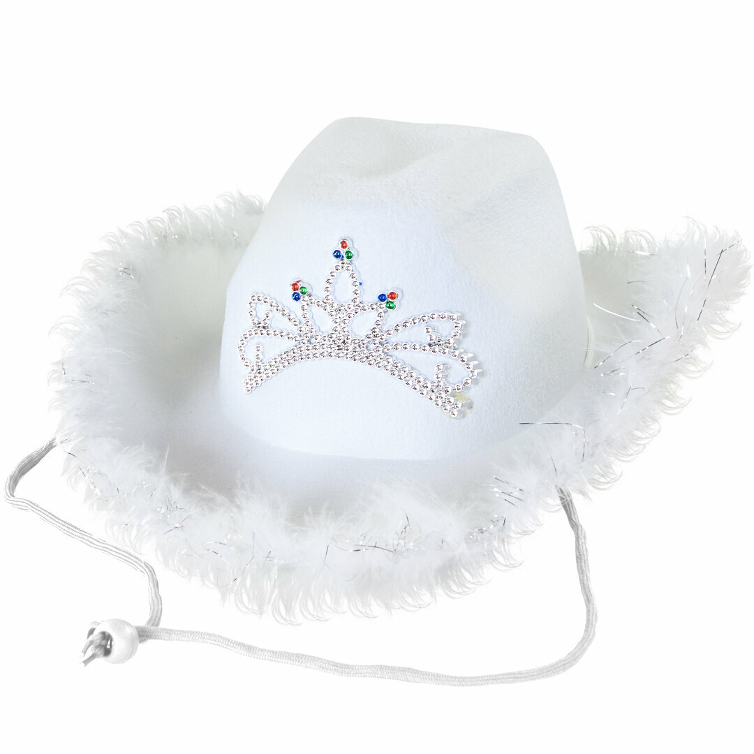 Шляпа, Кантри Гламур, с перьями и короной, фетр, Белый, 1 шт.