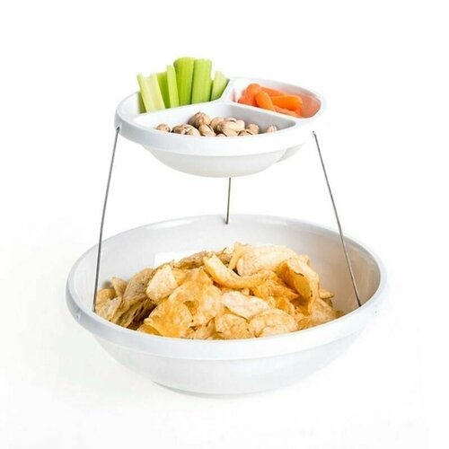 Менажница двухъярусная Подставка для чипсов Складная пластиковая ваза для фруктов и орехов белый TH85-62 557₽