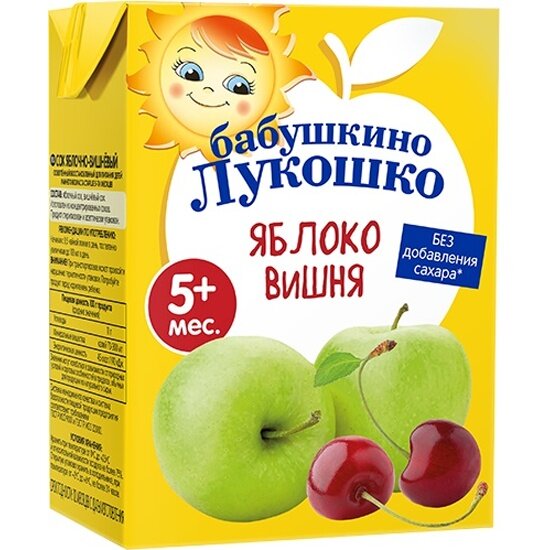 Сок Бабушкино Лукошко Яблоко и вишня осветленный, с 5 мес, 0,2 л (18 штук в упаковке)