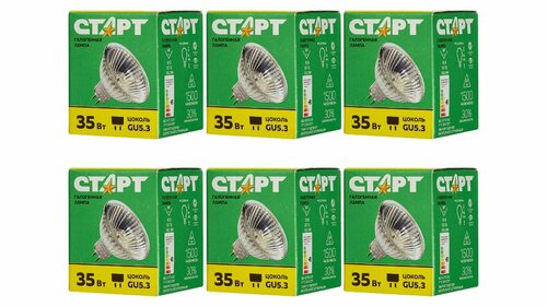 Старт Лампа галогенная зеркальная GU5.3, 35W, 12V, 6 шт.