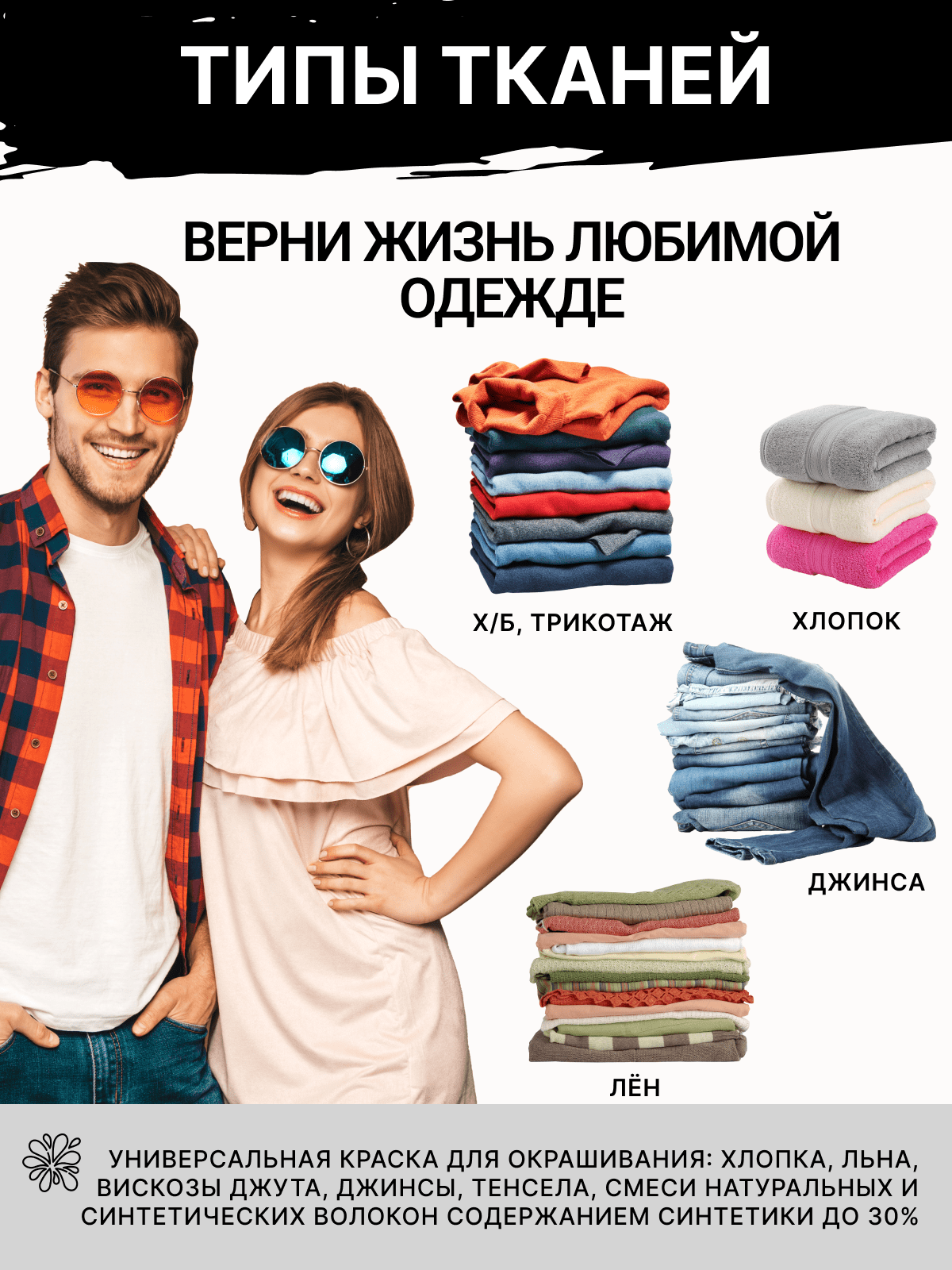 Краситель для ткани (краска) черный Polikate 20 гр / для джинсы, хлопка, льна, вискозы, трикотажа, х/б