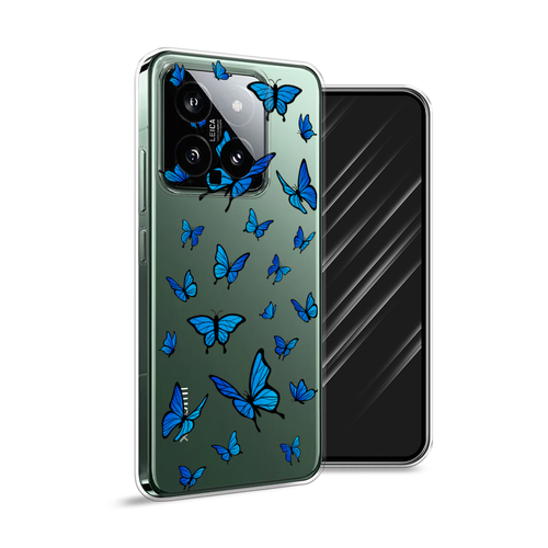 Силиконовый чехол на Xiaomi 14 / Сяоми 14 Синие бабочки, прозрачный силиконовый чехол на xiaomi 14 сяоми 14 синие ирисы прозрачный