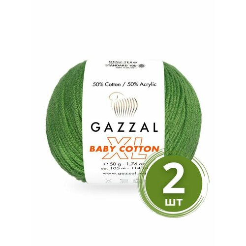 Пряжа Gazzal Baby Cotton XL (Беби Коттон XL) - 2 мотка Цвет: 3449 Хаки 50% хлопок, 50% акрил, 50 г 105 м