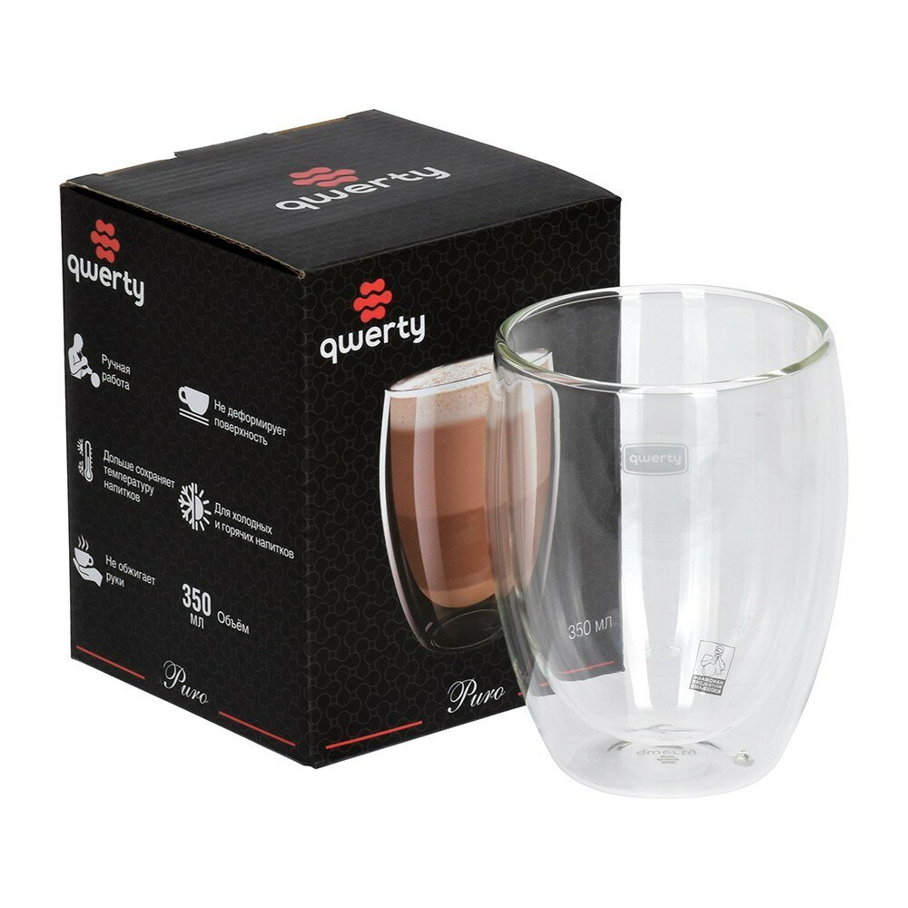 Бокал QWERTY стеклянный с двойными стенками Puro  350 мл 74004