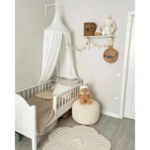 Кровать детская из массива сосны 18080 Аврора без ящиков с бортиком для детской белая деревянная 27200₽