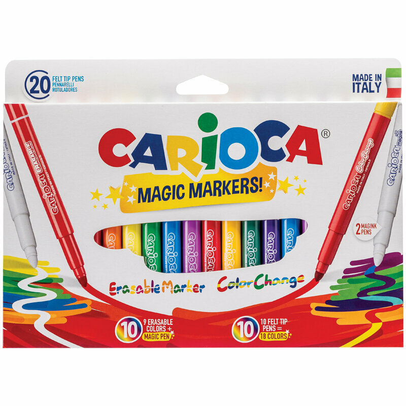 Фломастеры меняющие цвет/стираемые Carioca «Magic Markers», 18цв+2, 20 шт, картон, европодвес