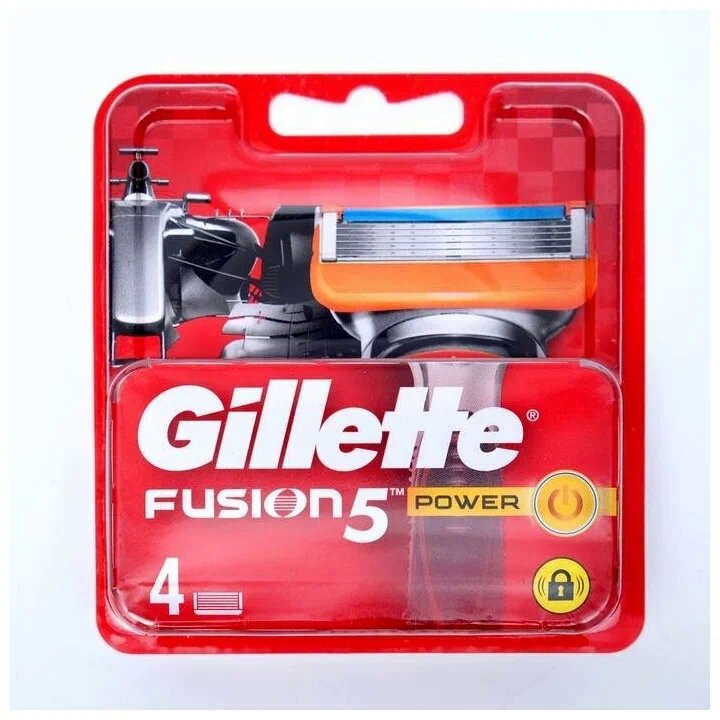 Сменные кассеты Gillette Fusion 5 Power для мужской бритвы, 5 лезвий + триммер, 4 штуки