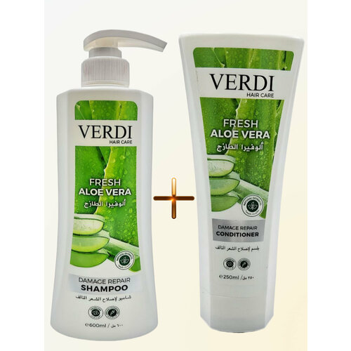 VERDI Набор Шампунь + Кондиционер для волос DAMAGE REPAIR FRESH ALOE VERA , 600 мл.+ 250 мл.