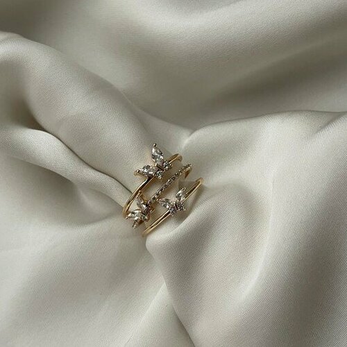 фото Кольцо pansy, фианит, безразмерное, золотой