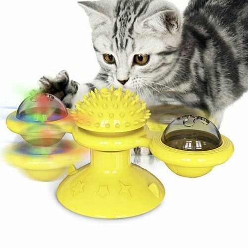 Крутящаяся ветряная мельница с кошачьей мятой желтый игрушка для кошек светящийся шар 399₽