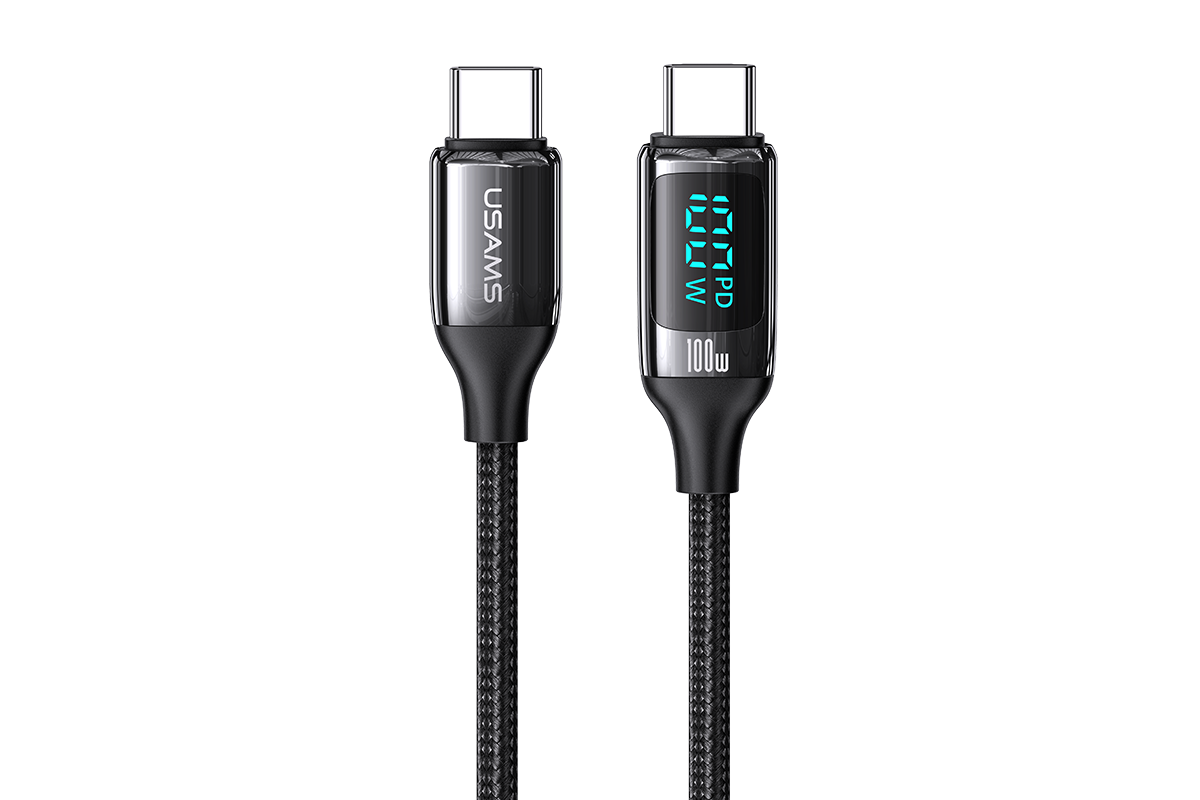 Кабель USAMS US-SJ546 USB Type-C - USB Type-C 100 Вт LED 1.2 м нейлон чёрный