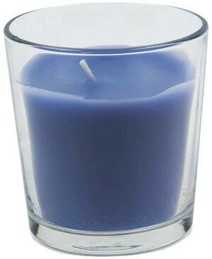 Свеча ароматизированная в стакане с ароматом ваниль цвет голубой
