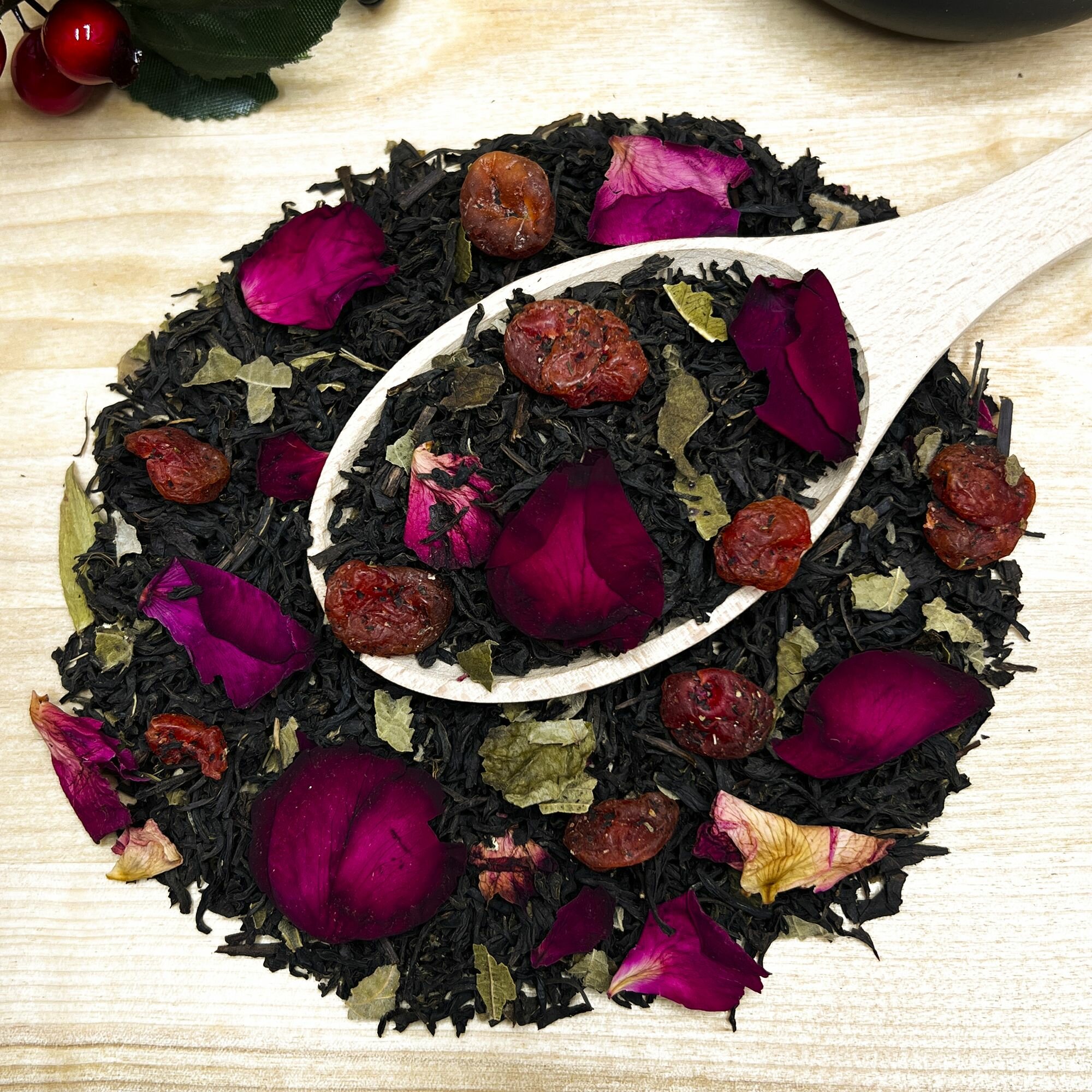 Индийский Черный чай с вишней, клюквой и розой "Вишня с ромом" (Premium) Полезный чай / HEALTHY TEA, 100 гр