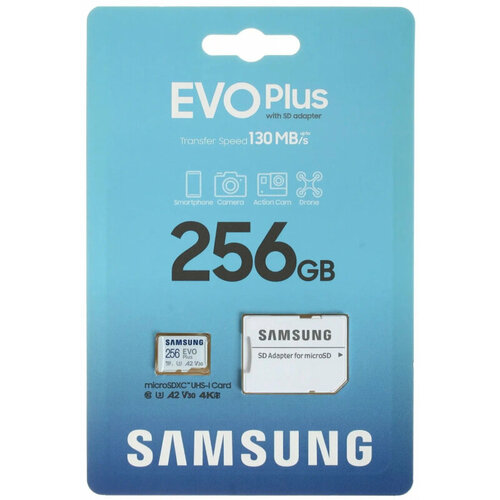 Карта памяти SAMSUNG micro SDXC 256Gb EVO Plus UHS-I U3 V30 A2 + ADP карта памяти microdrive micro sd класс 10 uhs 1 u1 v10 a1 32 гб