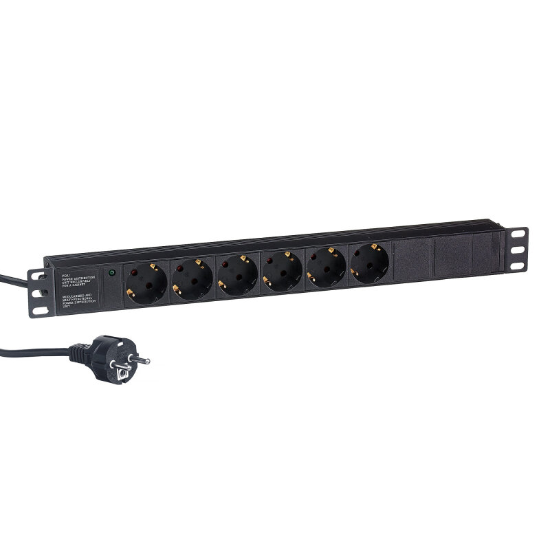 Exegate EX280828RUS Блок розеток ExeGate ServerPro PDU-19H603 Al-6S-EU2.5, 19",1U,алюм, 6Schuko, евровилка, 2.5м - фото №1