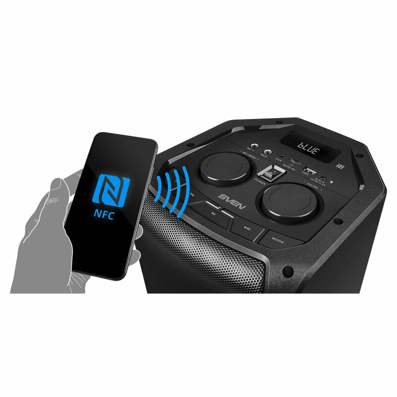 Портативная акустика SVEN PS-710, мощность 100 Вт (RMS), Bluetooth, FM-радио, USB, microSD, LED-дисплей, встроенный аккумулятор — фото 15