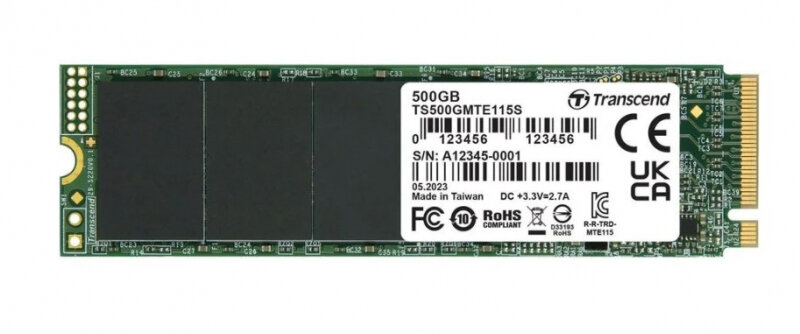 Transcend SSD MTE115S, 500GB, M.2(22x80mm), NVMe, PCIe 3.0 x4, 3D TLC, R/W 1700/1400MB/s, IOPs 250 000/170 000, TBW 200, DWPD 0.2 (5 лет)