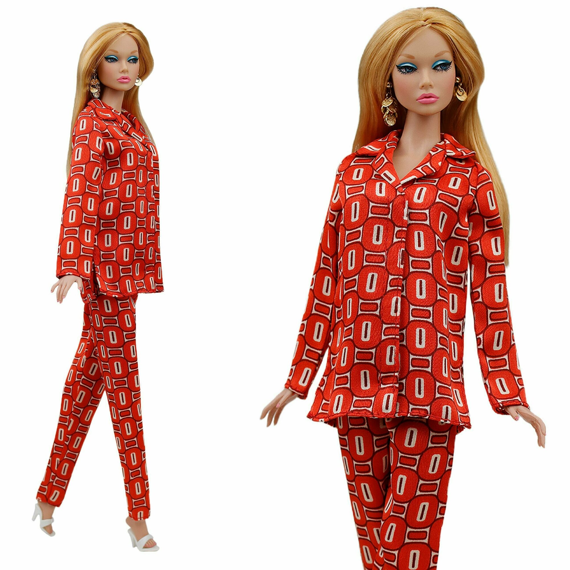 Шелковая пижама "Куколкины сны" цвета "Кирпичики" для кукол 29 см. типа барби