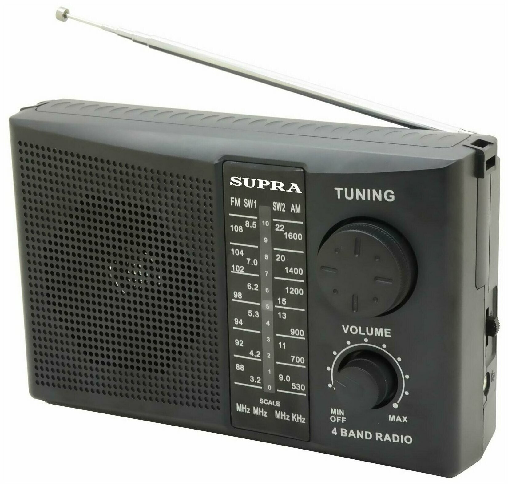 Ретро радиоприемник SUPRA ST-10 с телескопической антенной, AM/FM/SW1/SW1, разъемом для наушников