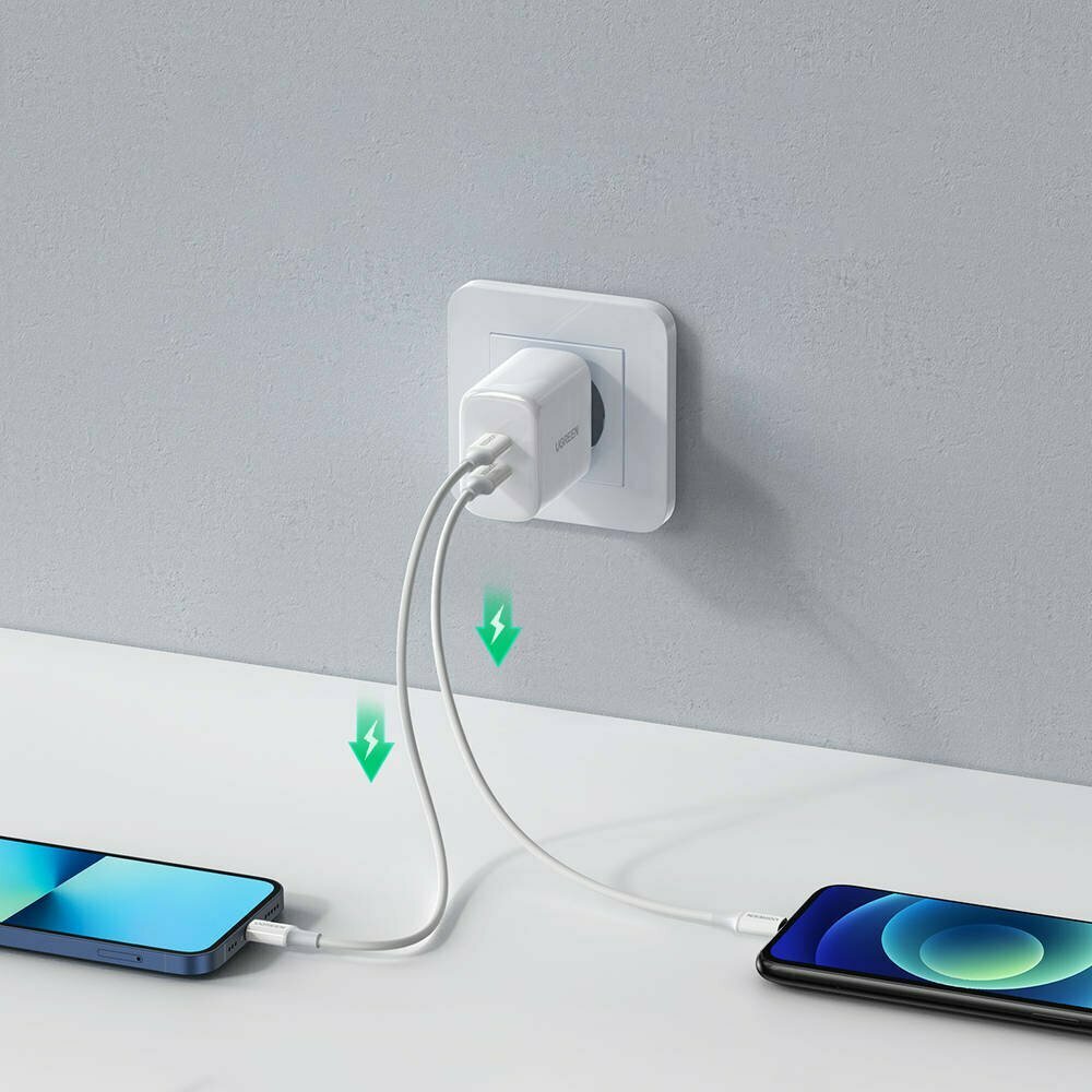 Сетевое зарядное устройство UGREEN CD243 (10343) USB-C+USB-C PD Fast Charger 40W EU. Цвет: белый — фото 1