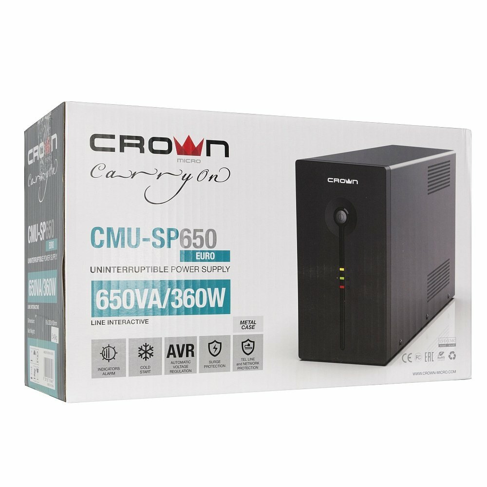 Интерактивный ИБП CROWN MICRO CMU-SP650 Euro