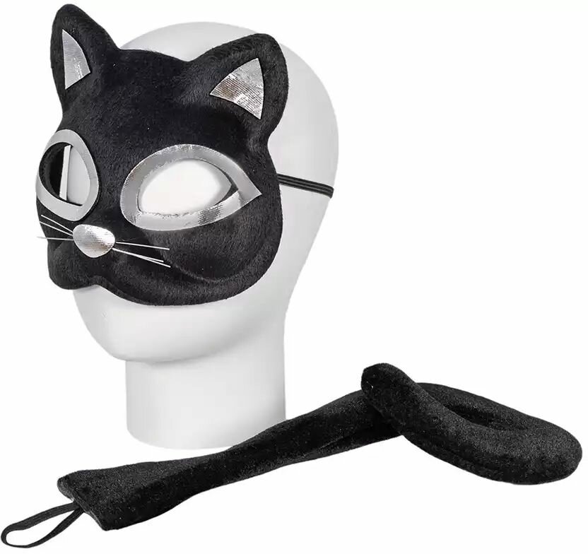 Карнавальная маска кошка с хвостом