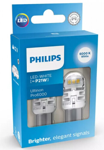 Лампа автомобильная Philips Ultinon Pro6000 P21W 12V-LED (BA15s) 6000K 2.3W, 2шт, 11498CU60X2