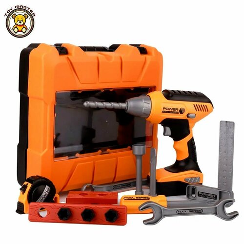 Набор инструментов игрушечный с электродрелью в чемоданчике, детские игрушки 