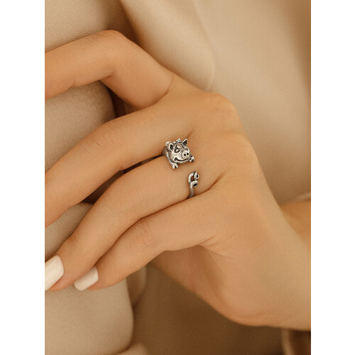 Кольцо Самородок Свинка, серебро, 925 проба, чернение, безразмерное, серебряный