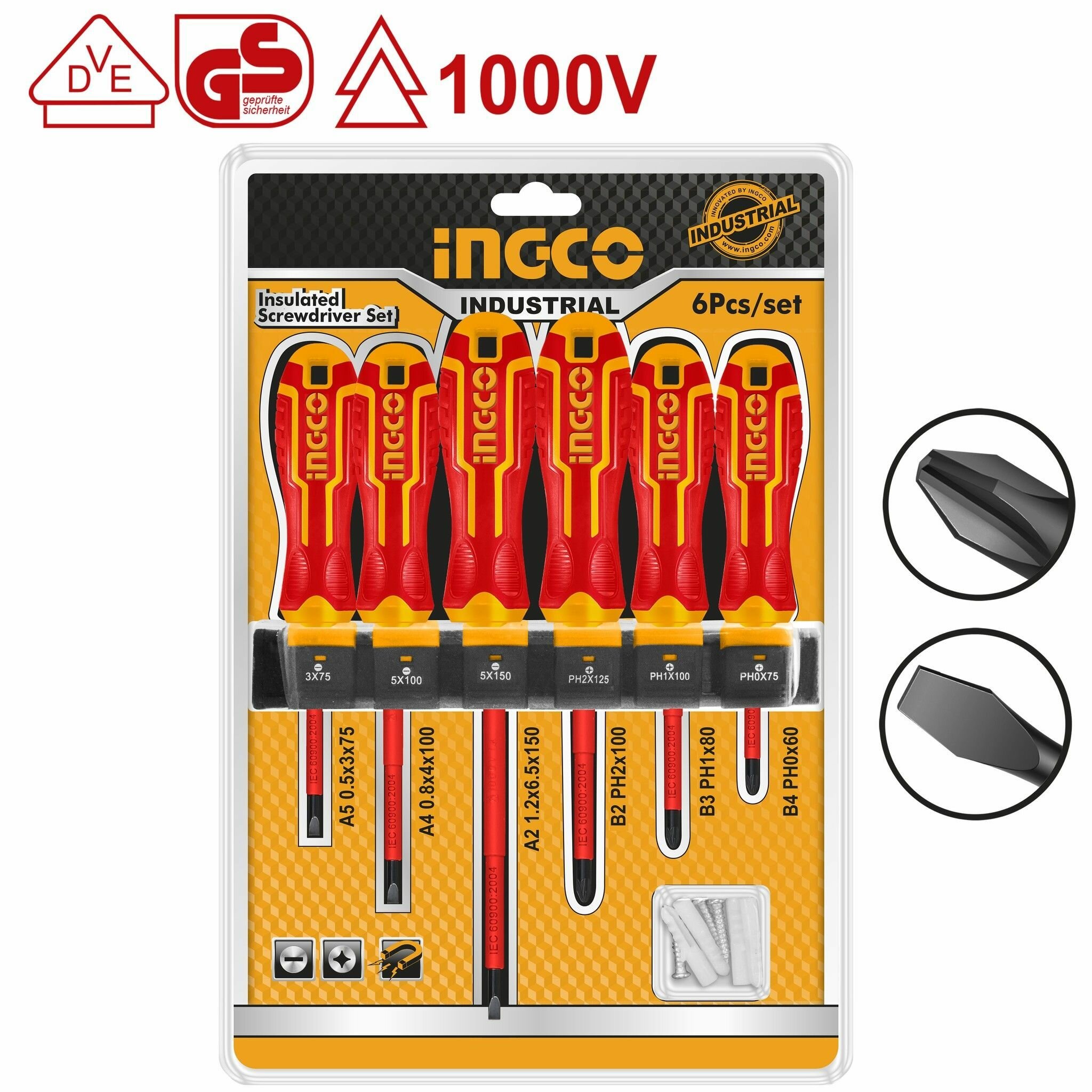 Набор изолированных отверток 6шт. INGCO HKISD0608 INDUSTRIAL
