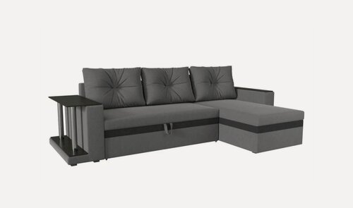 Изображение товара Угловой диван Атланта, Еврокнижка, Вельвет, Серый/Черный, Угол правый, Ящик для белья, 248x130x83 см