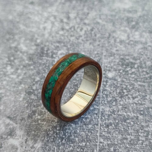 фото Кольцо, малахит, дерево, размер 21, коричневый retroglow