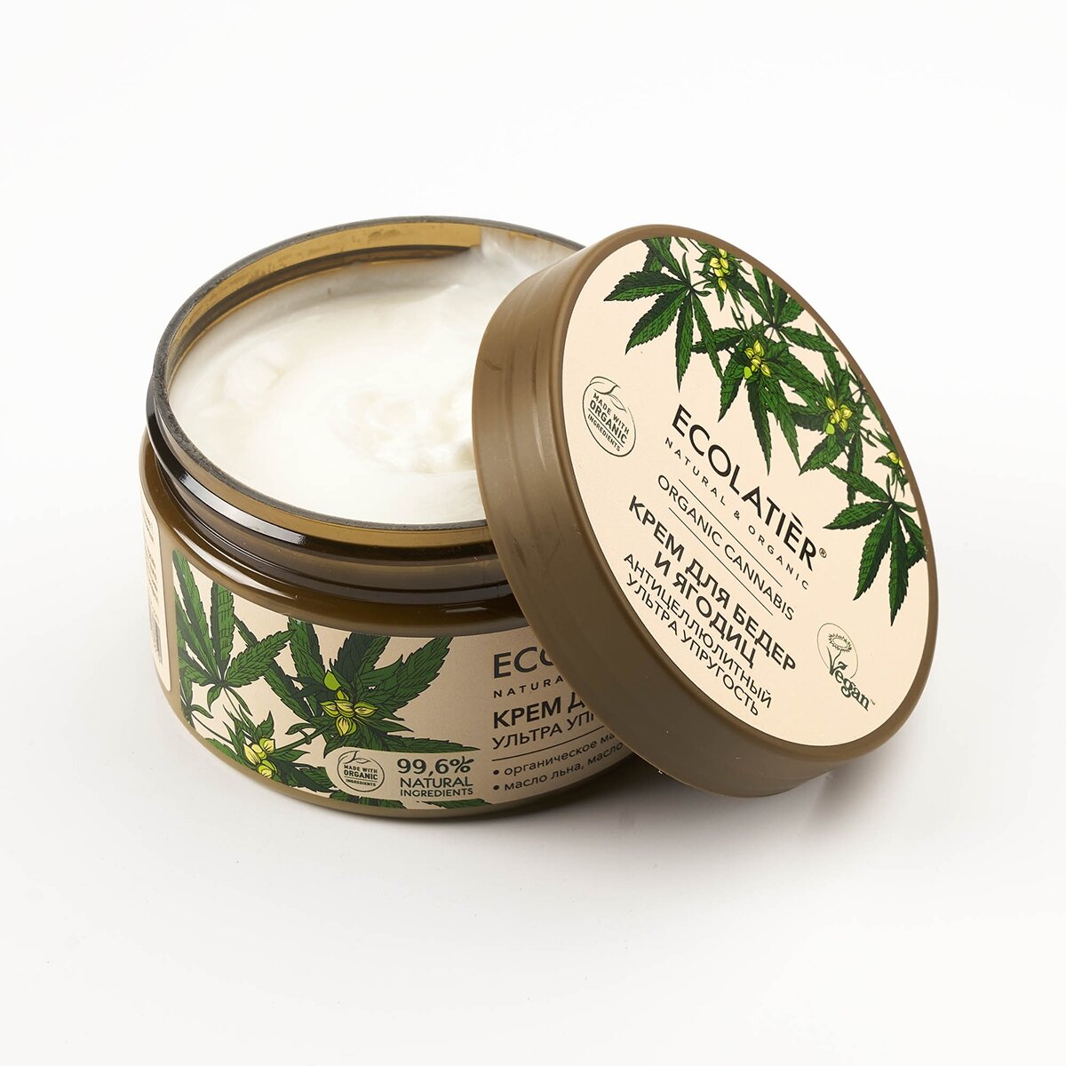 Изображение ECOLATIER Green Крем для бедер и ягодиц антицеллюлитный ультра упругость Organic Cannabis, 250 мл