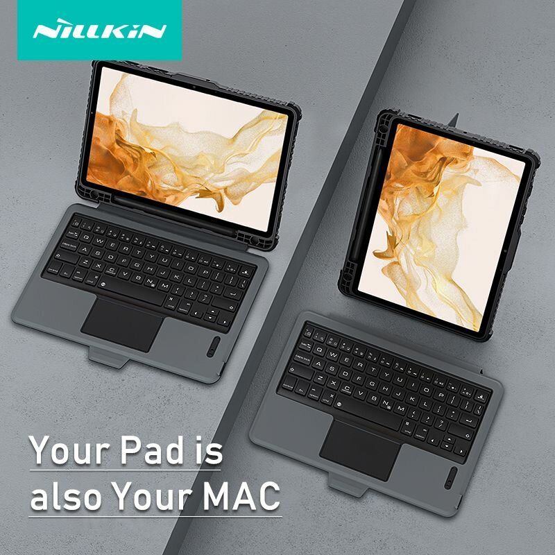 Чехол-клавиатура MyPads для Samsung Galaxy Tab S8 + / S8 Plus 5G , S7 Plus , S7 FE с защитой камеры трекпада - русские буквы