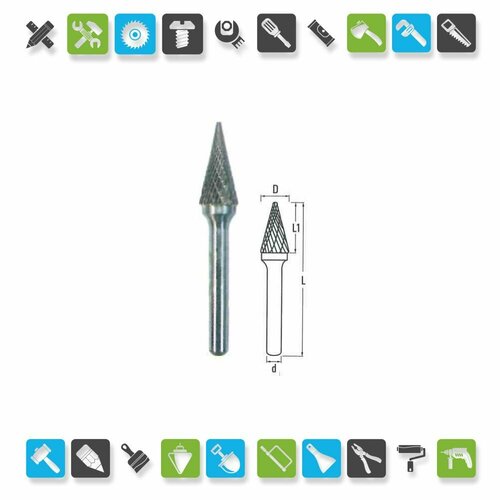 Борфреза твердосплавная ВК8 форма M конус с радиусом ф 6х13х58х6 мм профоснастка №535