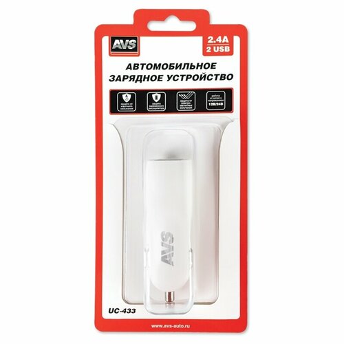 Автомобильное зарядное устройство USB (1 порт+ Type C) AVS UC-443 (2,4А) зарядное устройство для мобильных устройств 12 в 1 ach m 02